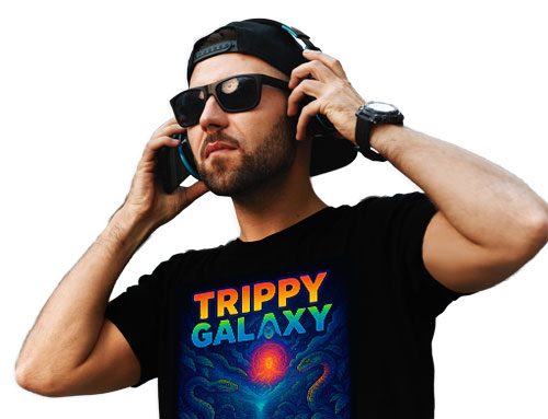 Mann mit Trippy Galaxy Shirt